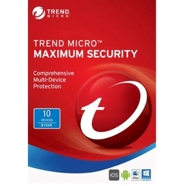 Trend Micro Maximum Security: Global Ver. (Windows/Mac/Android/IOS) - 10 User, 3 Year (E-Mail Or Whatsapp Delivery In 24 Hours - No CD) Global Key 