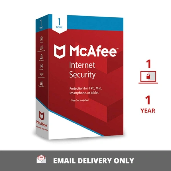 McAfee Internet Security (Windows / Mac / Android / iOS) - 1 User, 1 Year (Email or Whatsapp Delivery in 24 hours- No CD)