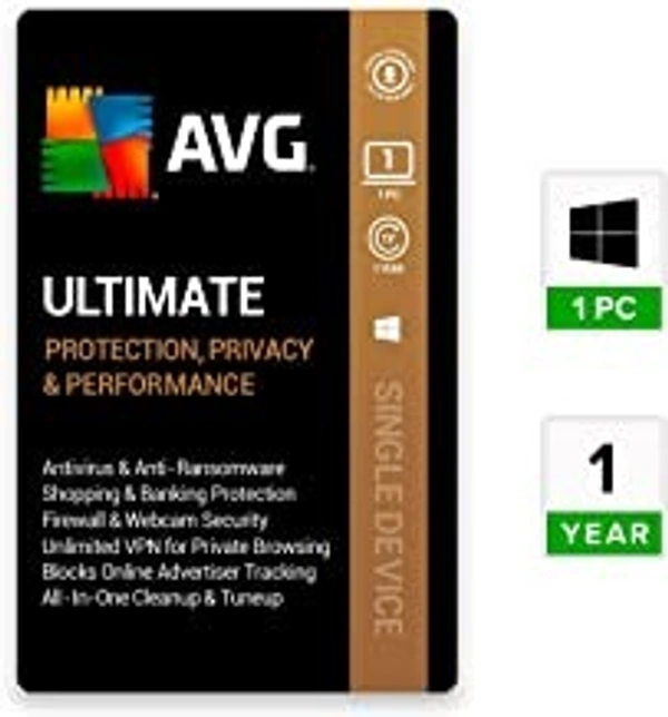 AVG Ultimate (Incl. Total Security Antivirus, VPN, PC Cleaner & AntiTracker) (1 PC | 1 Year) (Email Delivery in 24 hours- No CD)