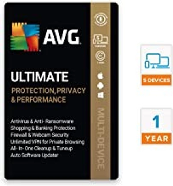 AVG Ultimate (Incl. Total Security Antivirus, VPN, PC Cleaner & AntiTracker) (5 PC | 1 Year) (Email Delivery In 24 Hours- No CD)