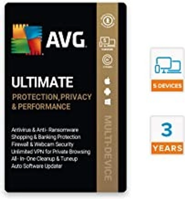 AVG Ultimate (Incl. Total Security Antivirus, VPN, PC Cleaner & AntiTracker) (5 PC | 3 Year) (Email OR Whatsapp Delivery In 24 Hours- No CD)