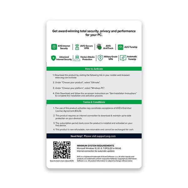 AVG Ultimate (Incl. Total Security Antivirus, VPN, PC Cleaner & AntiTracker) (10 PC | 1 Year) (Email Delivery In 24 Hours- No CD)
