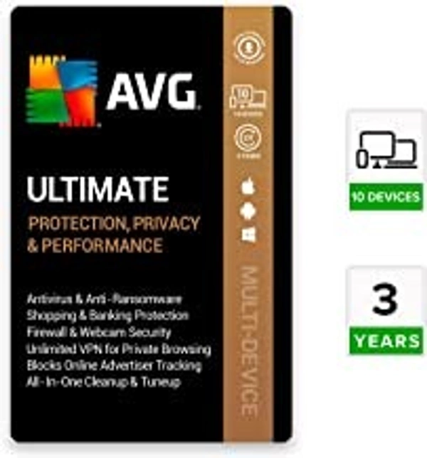 AVG Ultimate (Incl. Total Security Antivirus, VPN, PC Cleaner & AntiTracker) (10 PC | 3 Year) (Email OR Whatsapp Delivery In 24 Hours- No CD)