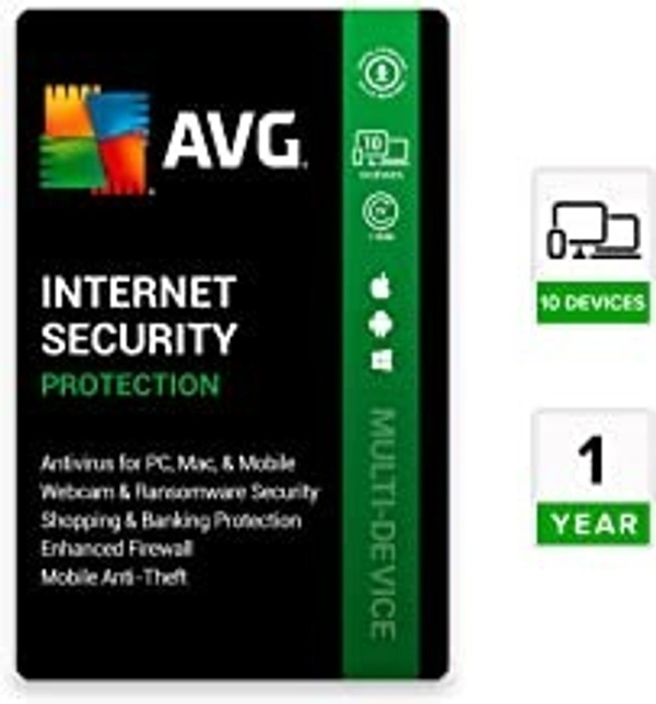 AVG Internet Security (10 PC | 1 Years) (Email Or WhatsApp Delivery In 24 Hours- No CD)
