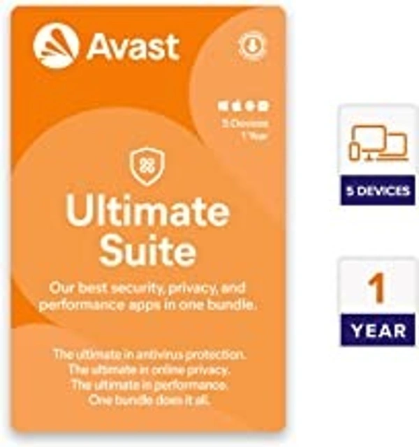 Avast Ultimate PC Suite (Total Security Suite w VPN, PC Cleaner & AntiTracker) (5 PC | 1 Year) (Email or Whatsapp Delivery in 24 hours- No CD)