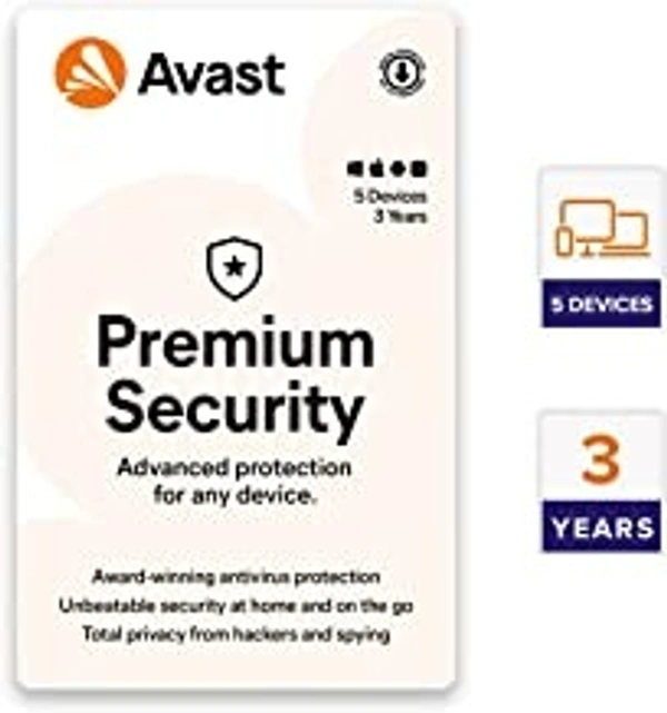 Avast Premium Security (Total Security Antivirus) (5 PC | 3 Year) (Email or Whatsapp Delivery in 24 hours- No CD)