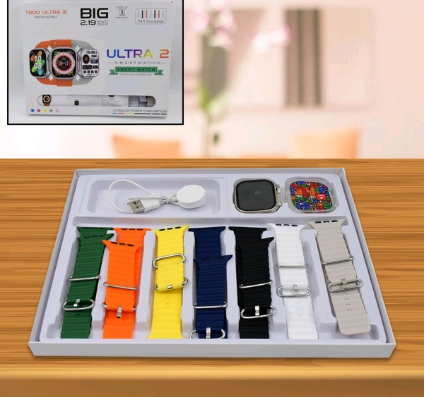 7 in 1 Ultra Smartwatch Combo with Transparent Screen Guard Watch with Seven Classic Straps For Smar twatch for MEN & WOMEN Gift Product (1 Set / Mix Color) - 49 mm, Multicolor
