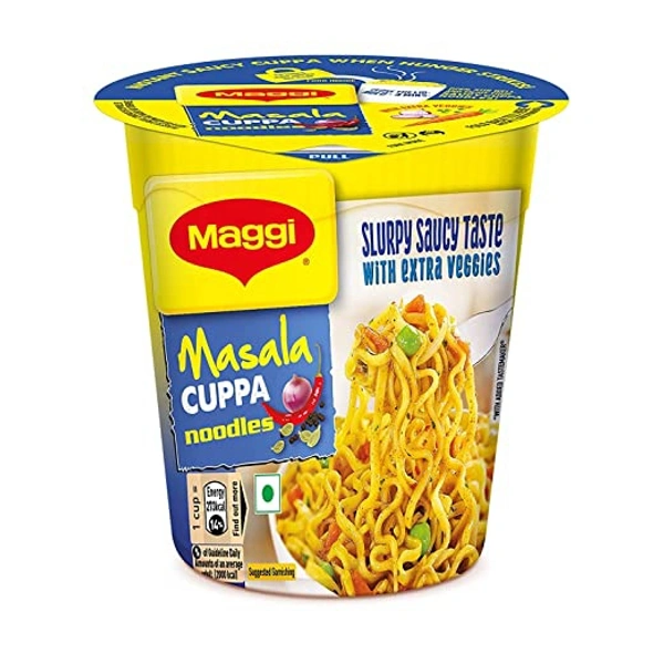 MAGGI Instant Cuppa Noodles, Masala - 70.5 grams Pack | New Recipe | Delicious Slurpy Saucy Taste | With Extra Veggies