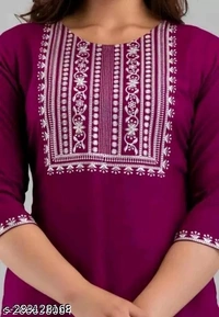 Women's Kurti's.    Women KurtisFabric : RayonSleeve Length : Three-Quarter SleevesPattern : EmbroideredCombo of : SingleSizes : S (Bust Size : 17 in, Size Length: 41 in)M (Bust Size : 18 in, Size Length: 41 in)L (Bust Size : 19 in, Size Length: 41 in)XL (Bust Size : 20 in, Size Length: 41 in)XXL (Bust Size : 21 in, Size Length: 41 in)XXXL (Bust Size : 22 in, Size Length: 41 in)Wom - Deep Koamaru, S