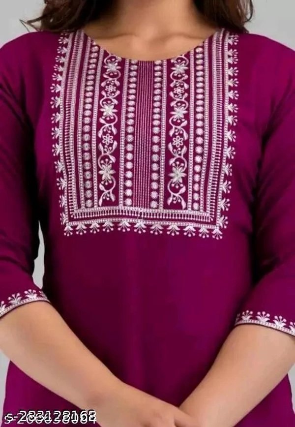 Women's Kurti's.    Women KurtisFabric : RayonSleeve Length : Three-Quarter SleevesPattern : EmbroideredCombo of : SingleSizes : S (Bust Size : 17 in, Size Length: 41 in)M (Bust Size : 18 in, Size Length: 41 in)L (Bust Size : 19 in, Size Length: 41 in)XL (Bust Size : 20 in, Size Length: 41 in)XXL (Bust Size : 21 in, Size Length: 41 in)XXXL (Bust Size : 22 in, Size Length: 41 in)Wom - Deep Koamaru, S