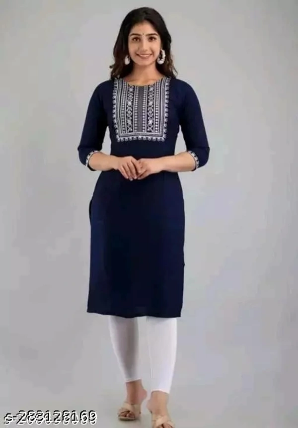 Women's Kurti's.    Women KurtisFabric : RayonSleeve Length : Three-Quarter SleevesPattern : EmbroideredCombo of : SingleSizes : S (Bust Size : 17 in, Size Length: 41 in)M (Bust Size : 18 in, Size Length: 41 in)L (Bust Size : 19 in, Size Length: 41 in)XL (Bust Size : 20 in, Size Length: 41 in)XXL (Bust Size : 21 in, Size Length: 41 in)XXXL (Bust Size : 22 in, Size Length: 41 in)Wom - Deep Koamaru, S