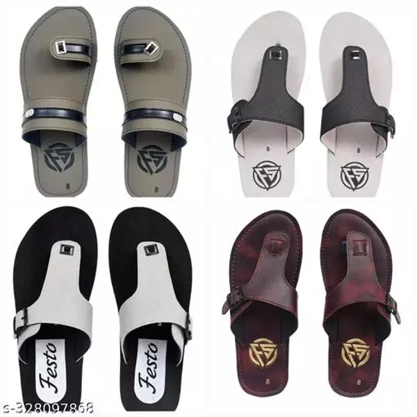 Women's FESTO Casual Slipper/Flip Flops For Man Chappal |Combo|Pack of 4 - White, IND-6