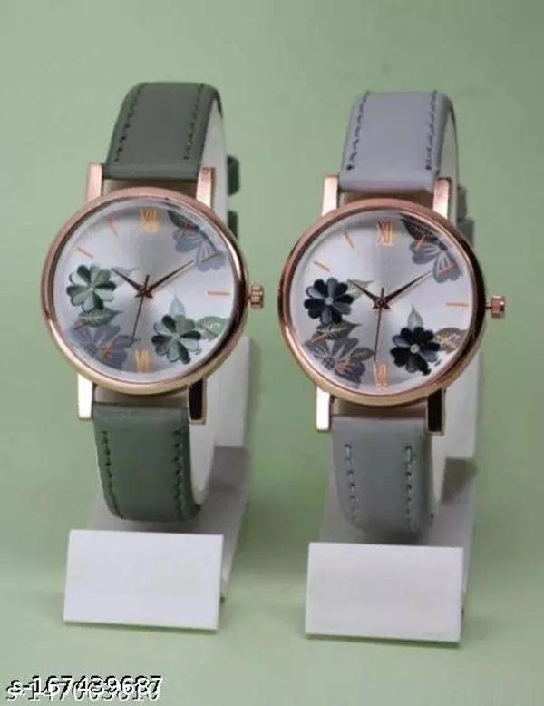 Name : GORGEOUS FLOWER DESING LATHER ANALOG WATCH FOR GIRLS AND WOMEN COMBO (PACK OF 2) - Delta, Free Size