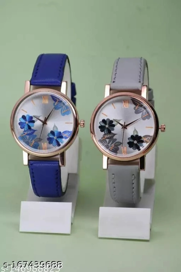 Name : GORGEOUS FLOWER DESING LATHER ANALOG WATCH FOR GIRLS AND WOMEN COMBO (PACK OF 2) - Dark Blue, Free Size