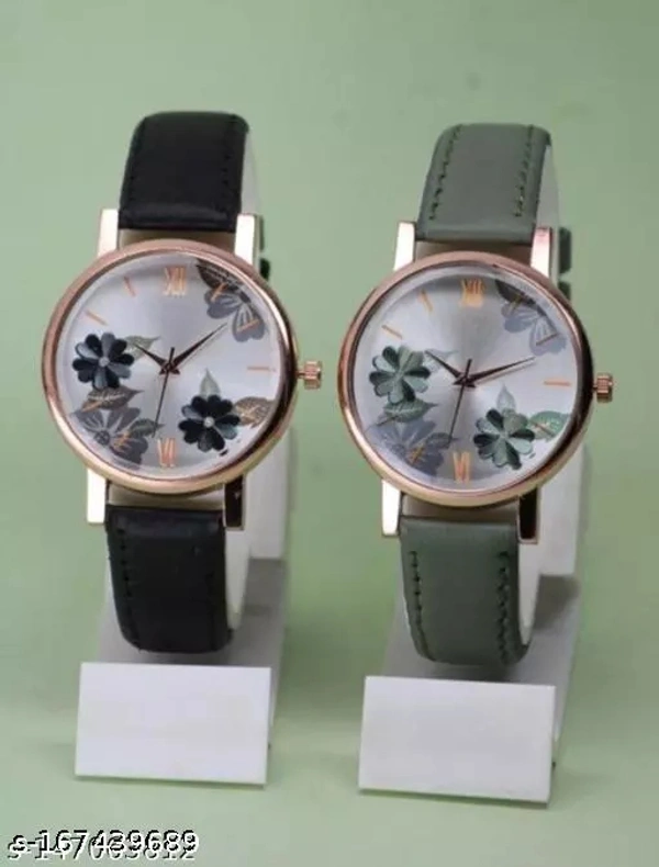 Name : GORGEOUS FLOWER DESING LATHER ANALOG WATCH FOR GIRLS AND WOMEN COMBO (PACK OF 2) - Black, Free Size