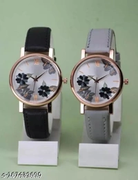 Name : GORGEOUS FLOWER DESING LATHER ANALOG WATCH FOR GIRLS AND WOMEN COMBO (PACK OF 2) - Black, Free Size