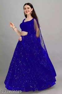 Net Women Lehenga - Blue, Free Size