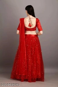 Net Women Lehenga - Red, Free Size