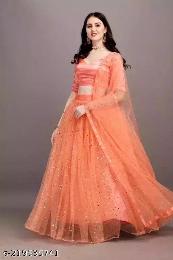 Net Women Lehenga - Coral, Free Size
