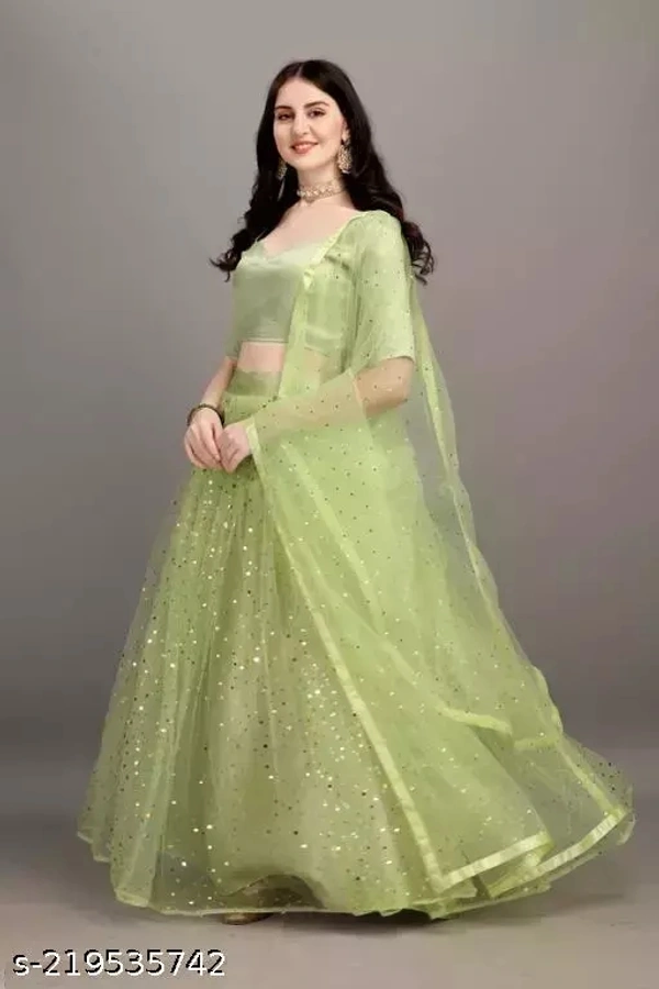 Net Women Lehenga - Pistachio, Free Size