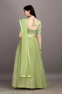 Net Women Lehenga - Pistachio, Free Size