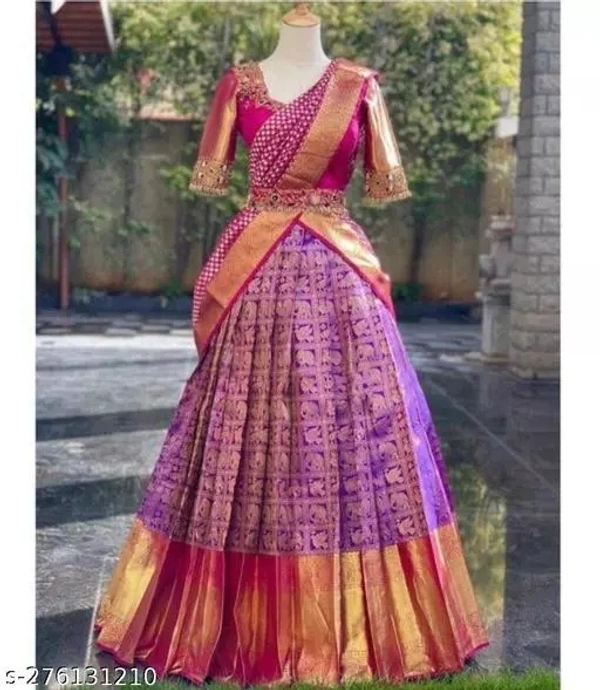 Kanjiveram Silk pure Zari lehanga with blouse along with Duppta - Magenta / Fuchsia, Free Size