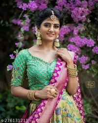 Kanjiveram Silk pure Zari lehanga with blouse along with Duppta - Japanese Laurel, Free Size