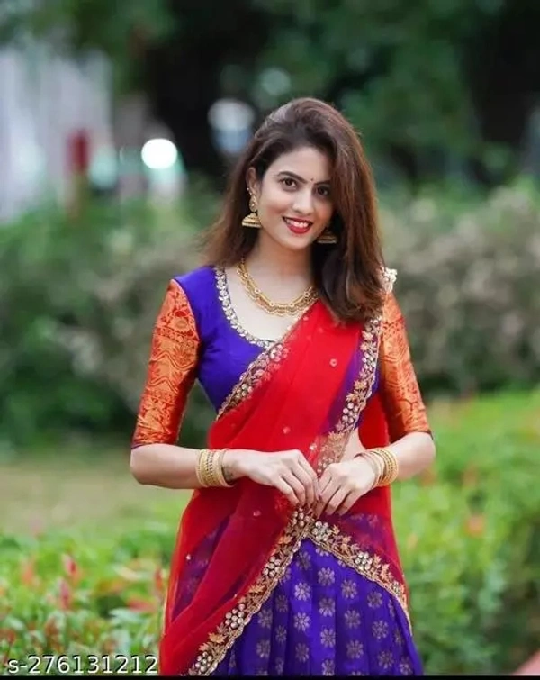 Kanjiveram Silk pure Zari lehanga with blouse along with Duppta - Blue, Free Size