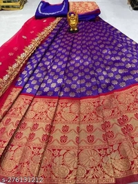 Kanjiveram Silk pure Zari lehanga with blouse along with Duppta - Blue, Free Size