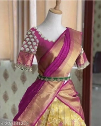 Kanjiveram Silk pure Zari lehanga with blouse along with Duppta - Web Orange, Free Size