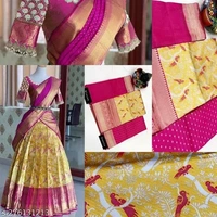 Kanjiveram Silk pure Zari lehanga with blouse along with Duppta - Web Orange, Free Size