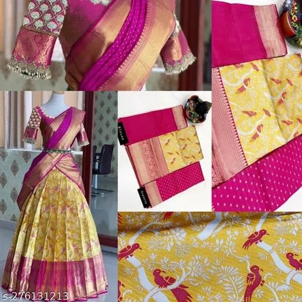 Kanjiveram Silk pure Zari lehanga with blouse along with Duppta - Web Orange, Free Size