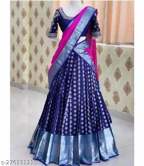 Kanjiveram Silk pure Zari lehanga with blouse along with Duppta - Dark Blue, Free Size