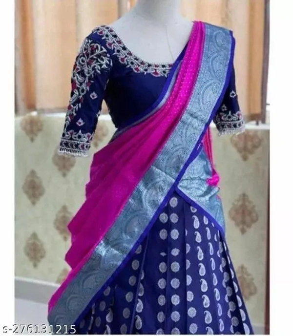 Kanjiveram Silk pure Zari lehanga with blouse along with Duppta - Dark Blue, Free Size