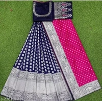 Kanjiveram Silk pure Zari lehanga with blouse along with Duppta - Dark Blue, Free Size