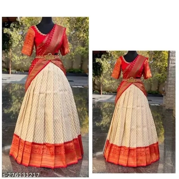 Kanjiveram Silk pure Zari lehanga with blouse along with Duppta - Red