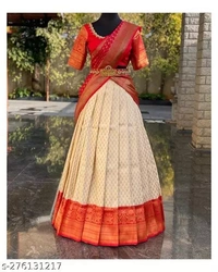 Kanjiveram Silk pure Zari lehanga with blouse along with Duppta - Red