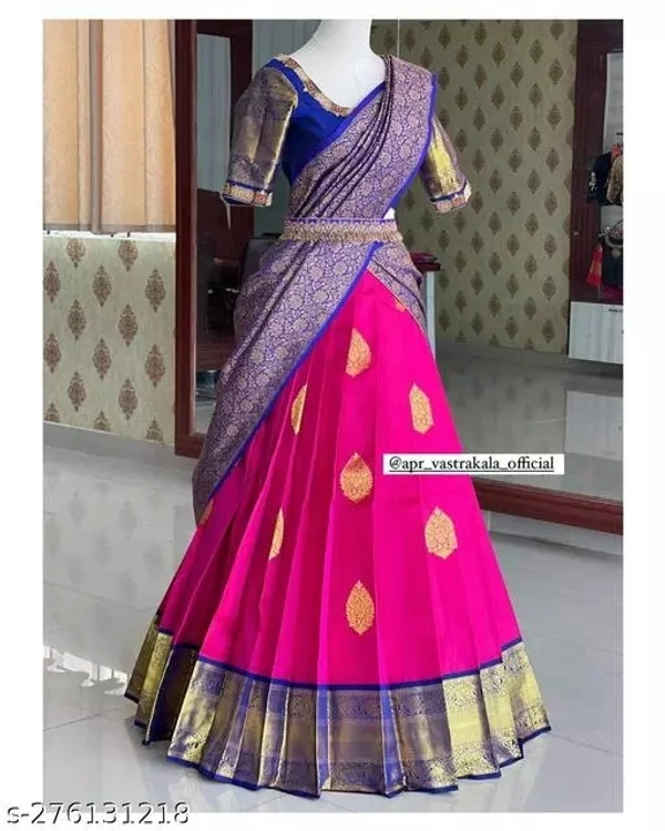 Kanjiveram Silk pure Zari lehanga with blouse along with Duppta - Magenta / Fuchsia, Free Size