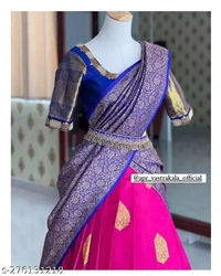 Kanjiveram Silk pure Zari lehanga with blouse along with Duppta - Magenta / Fuchsia, Free Size