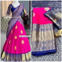 Kanjiveram Silk pure Zari lehanga with blouse along with Duppta - Magenta / Fuchsia, Free Size