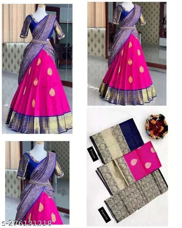 Kanjiveram Silk pure Zari lehanga with blouse along with Duppta - Magenta / Fuchsia, Free Size