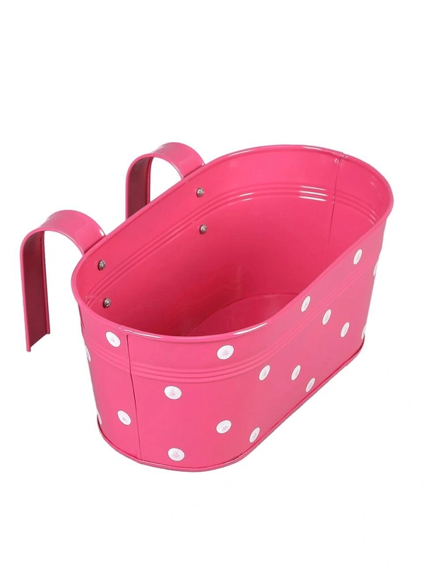 Set of two Polka Dot Oval Railling Planter Big Purple & Pink - 12''X6''X5'', Pink & Purple, Glossy Powder Coated