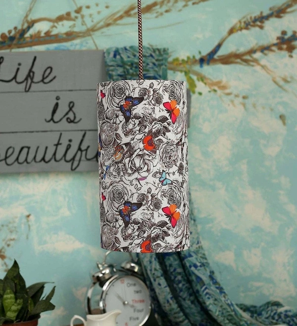 Butterfly Cylindrical Hanging Shade - 6''X6''X11'', Black, Digitally Printed Poly Cotton