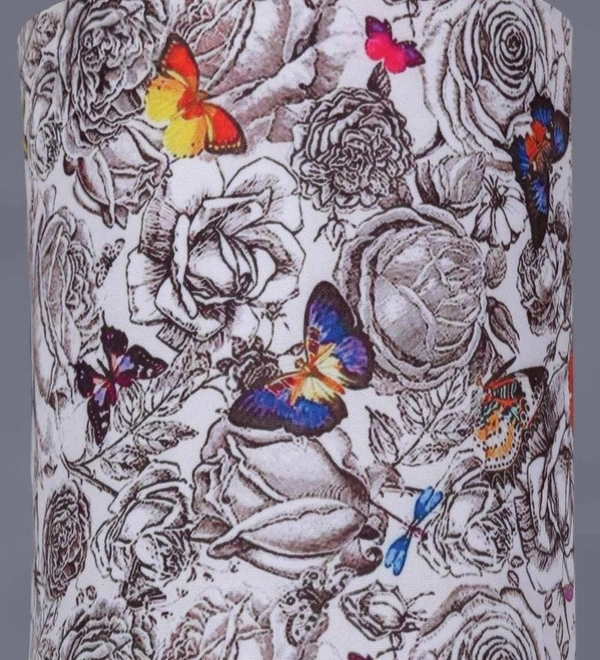 Butterfly Cylindrical Hanging Shade - 6''X6''X11'', Black, Digitally Printed Poly Cotton