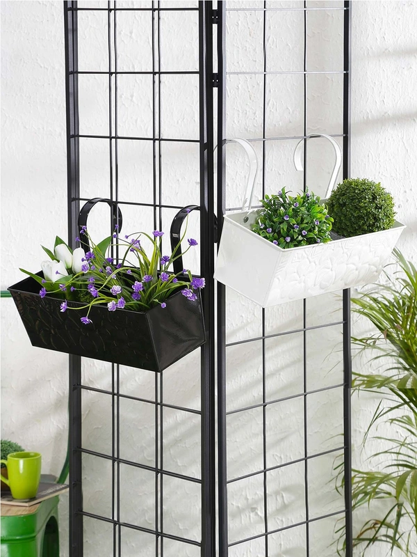 Set of Two 18'' Embossed Recatngular Planter Black & White - 18''X6''X6'', Glossy Powder Coated, Galvanized Iron