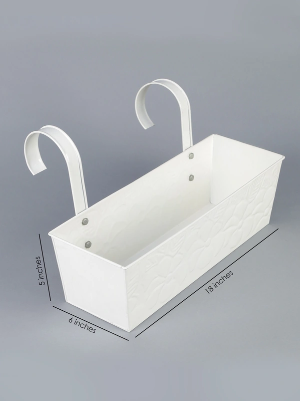 Set of Two 18'' Embossed Recatngular Planter Black & White - 18''X6''X6'', Glossy Powder Coated, Galvanized Iron