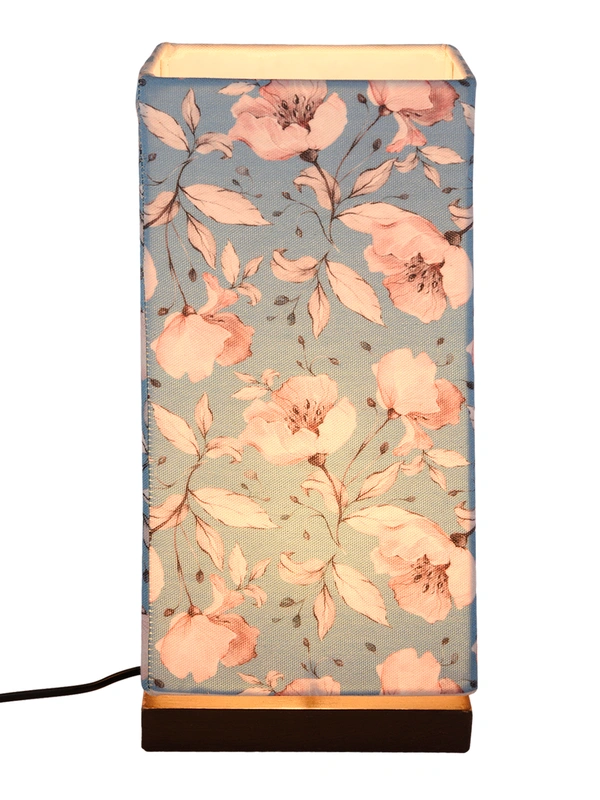 Turquoise Floral Lamp with Wooden Base