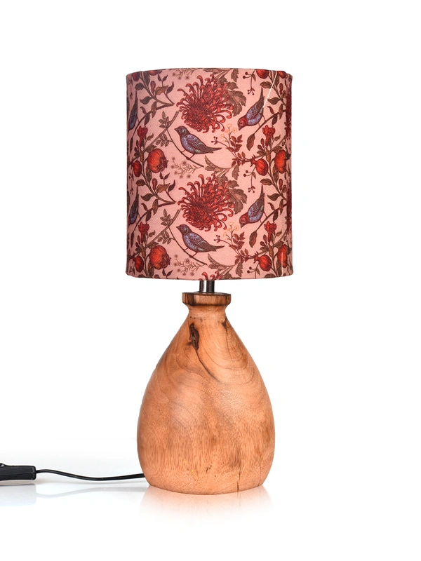 Wooden Dome Table Lamp Bird Printed Shade