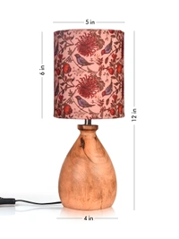 Wooden Dome Table Lamp Bird Printed Shade