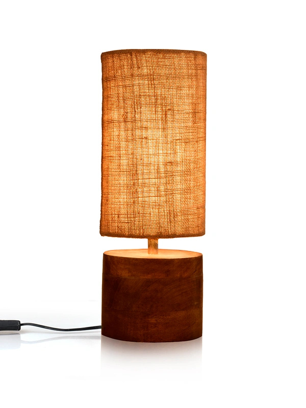 Wooden Log Table Lamp with Brown Jute Shade